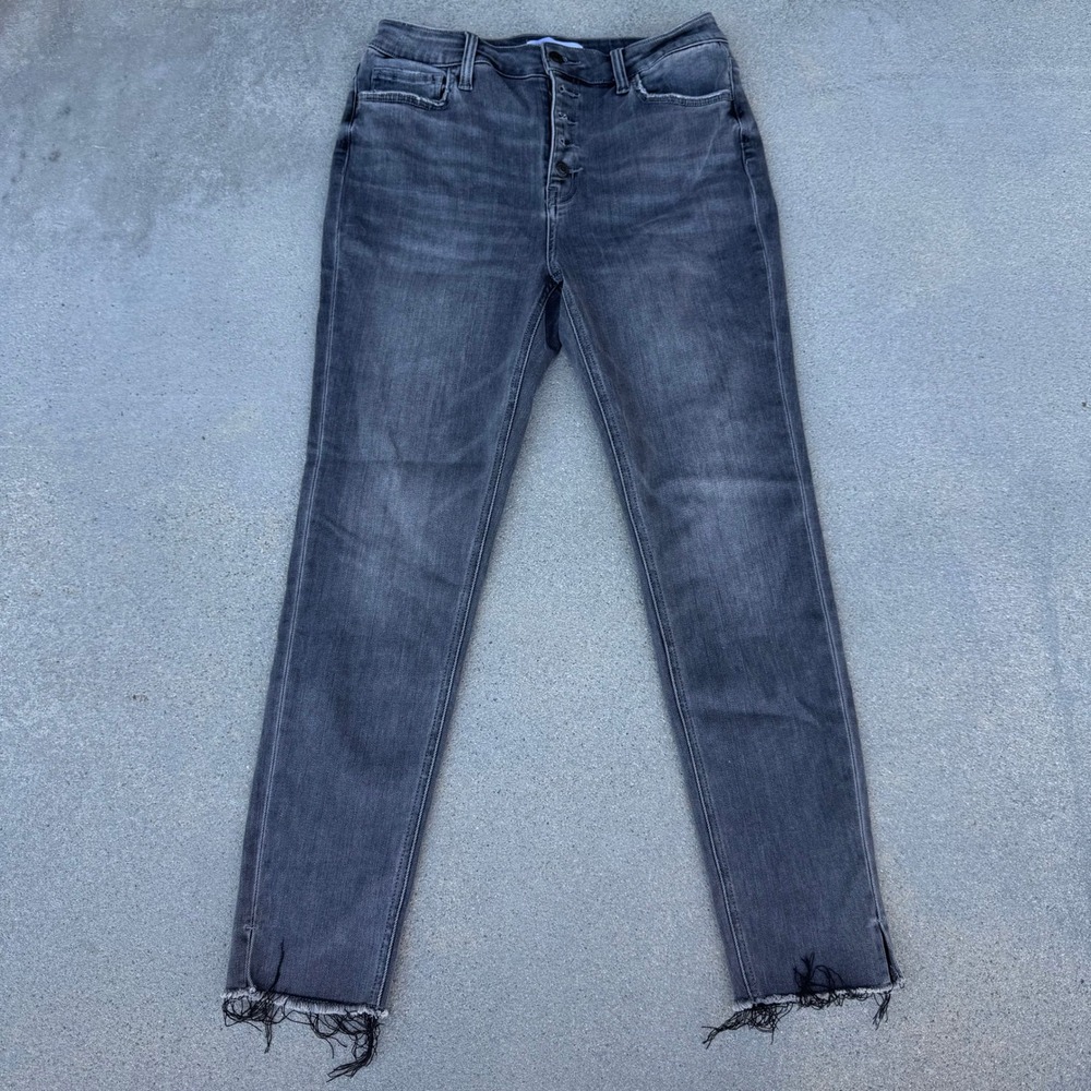 Flying Monkey‎ High Rise Button Fly Skinny Jeans Frayed Hem Gray Size 30